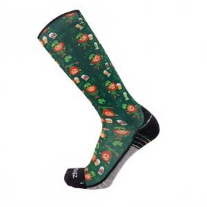 NEW ZENSAH compression leg sleeve printed socks in happy leprechauns/green